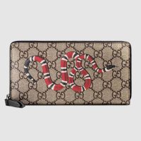 Gucci GG Men Kingsnake Print GG Supreme Zip Around Wallet in BeigeEbony GG Supreme (1)