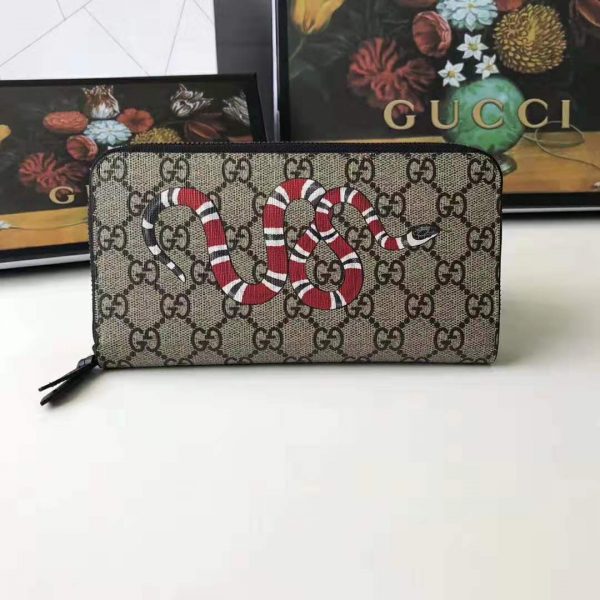 Gucci GG Men Kingsnake Print GG Supreme Zip Around Wallet in BeigeEbony GG Supreme (2)