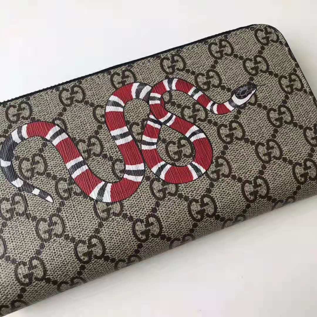Gucci Snake Print GG Supreme Zip Around Wallet for Men
