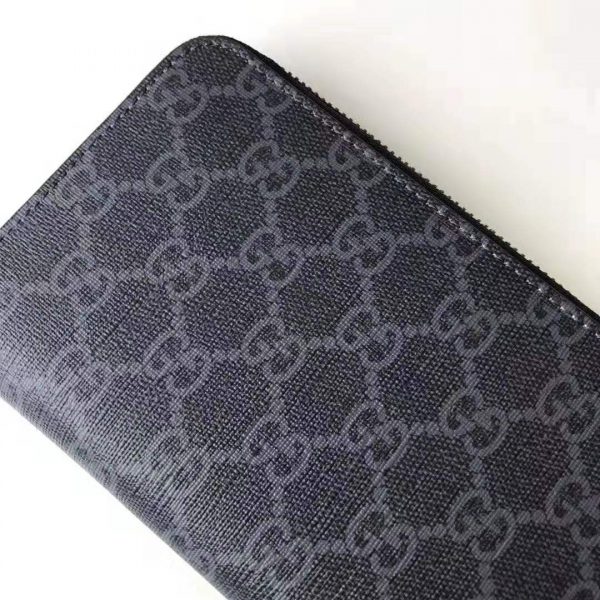 Gucci GG Men Kingsnake Print GG Supreme Zip Around Wallet in BlackGrey GG Supreme Canvas (6)