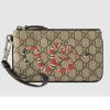 Gucci GG Men Kingsnake Print GG Supreme iPhone Pouch in BeigeEbony GG Supreme Canvas