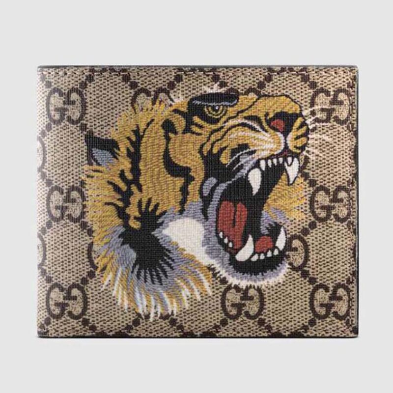 Gucci GG Herren Tiger Print GG Supreme Geldbörse in BeigeEbony GG Supreme