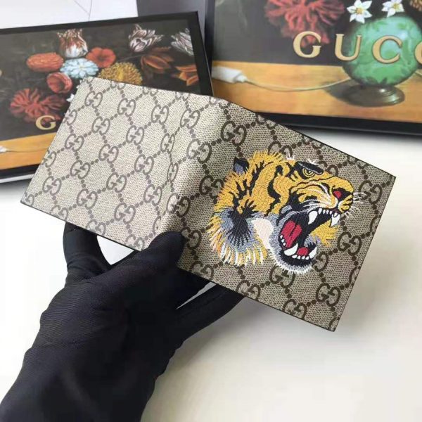 Gucci GG Men Tiger Print GG Supreme Wallet in BeigeEbony GG Supreme (8)