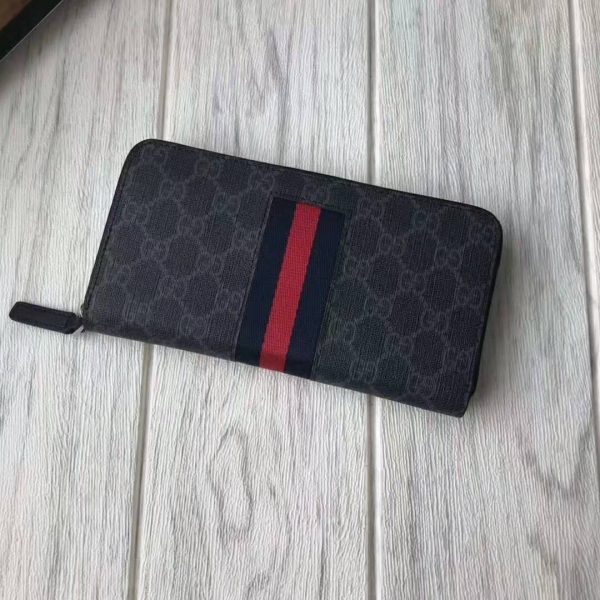 Gucci GG Unisex GG Supreme Web Zip Around Wallet in BlackGrey GG Supreme Canvas (3)