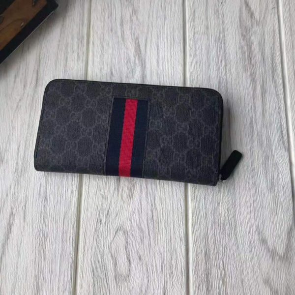 Gucci GG Unisex GG Supreme Web Zip Around Wallet in BlackGrey GG Supreme Canvas (4)