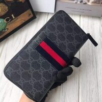 Gucci GG Unisex GG Supreme Web Zip Around Wallet in BlackGrey GG Supreme Canvas (1)