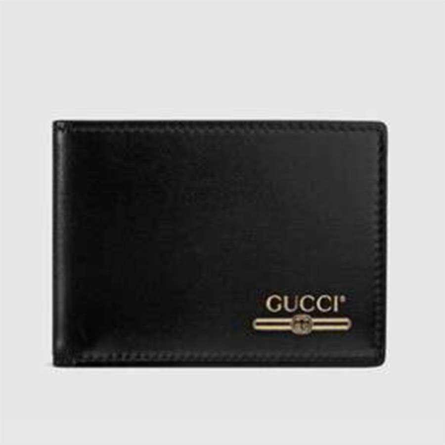 Gucci GG Unisex Leather Mini Wallet with Gucci Logo in Black 