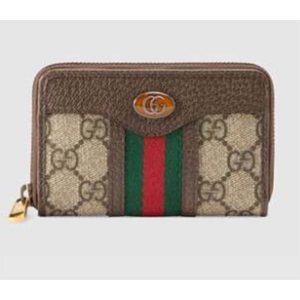 Gucci GG Unisex Ophidia GG Zip Around Card Case in BeigeEbony GG Supreme Canvas