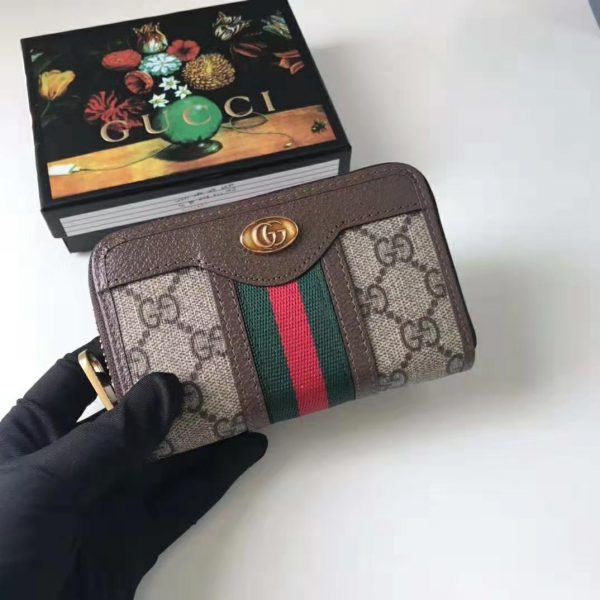 Gucci GG Unisex Ophidia GG Zip Around Card Case in BeigeEbony GG Supreme Canvas (6)