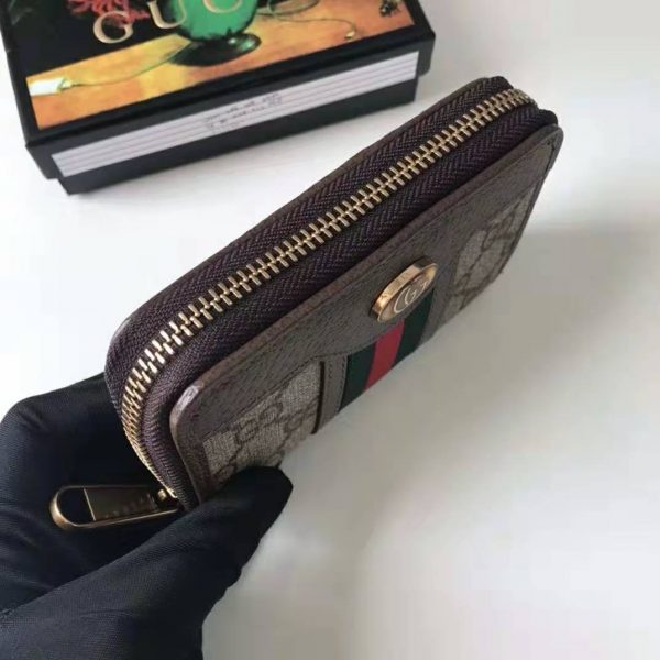 Gucci GG Unisex Ophidia GG Zip Around Card Case in BeigeEbony GG Supreme Canvas (8)