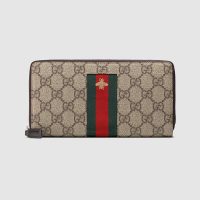 Gucci GG Unisex Web GG Supreme Zip Around Wallet in BeigeEbony GG Supreme Canvas