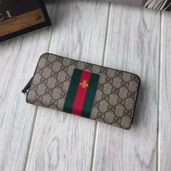 Gucci GG Unisex Web GG Supreme Zip Around Wallet in BeigeEbony GG Supreme Canvas (2)