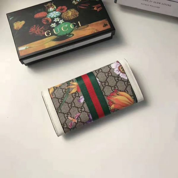 Gucci GG Women Ophidia GG Flora Continental Wallet in BeigeEbony GG Supreme Canvas (10)