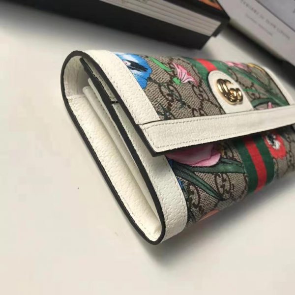 Gucci GG Women Ophidia GG Flora Continental Wallet in BeigeEbony GG Supreme Canvas (3)