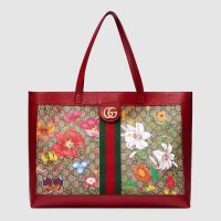 Gucci GG Women Ophidia GG Flora Medium Tote in BeigeEbony GG Supreme Canvas (1)