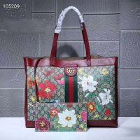 Gucci GG Women Ophidia GG Flora Medium Tote in BeigeEbony GG Supreme Canvas (1)