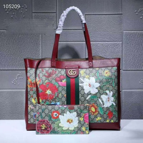 Gucci GG Women Ophidia GG Flora Medium Tote in BeigeEbony GG Supreme Canvas (2)