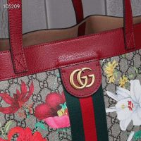 Gucci GG Women Ophidia GG Flora Medium Tote in BeigeEbony GG Supreme Canvas (1)