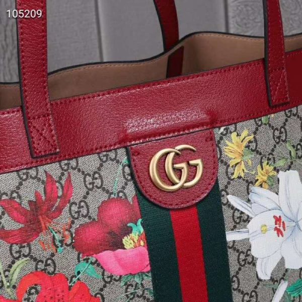 Gucci GG Women Ophidia GG Flora Medium Tote in BeigeEbony GG Supreme Canvas (4)