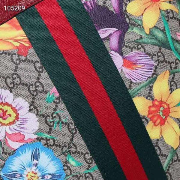 Gucci GG Women Ophidia GG Flora Medium Tote in BeigeEbony GG Supreme Canvas (7)