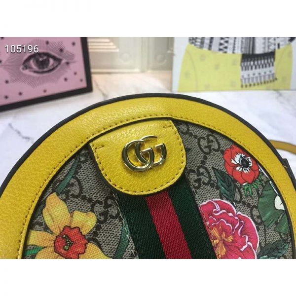 Gucci GG Women Ophidia GG Flora Mini Round Shoulder Bag in BeigeEbony GG Supreme Canvas (7)