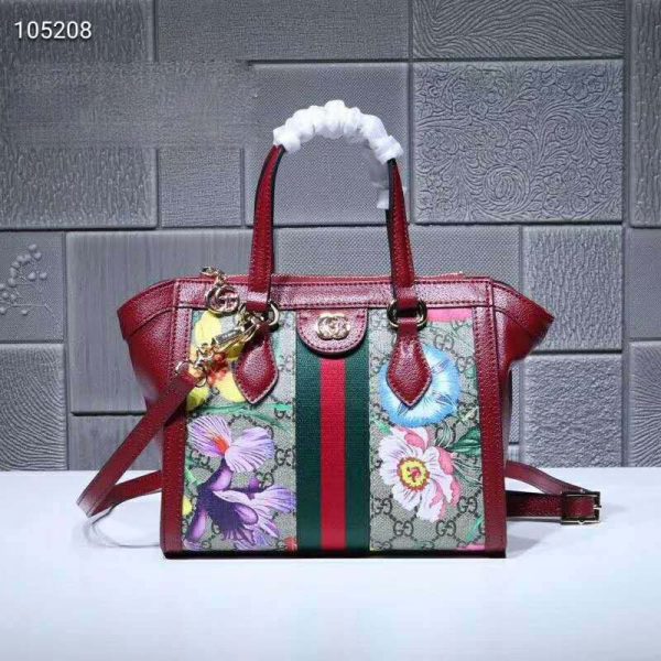 Gucci GG Women Ophidia GG Flora Small Tote Bag in BeigeEbony GG Supreme Canvas (2)