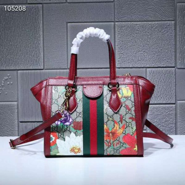 Gucci GG Women Ophidia GG Flora Small Tote Bag in BeigeEbony GG Supreme Canvas (3)