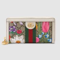 Gucci GG Women Ophidia GG Flora Zip Around Wallet in BeigeEbony GG Supreme Canvas (6)