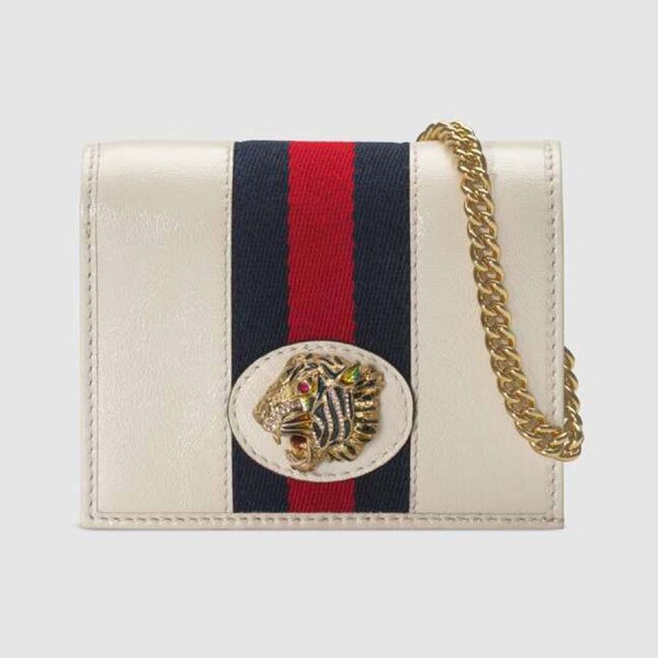 Gucci GG Women Rajah Chain Card Case Wallet Bag in Leather-White (1)
