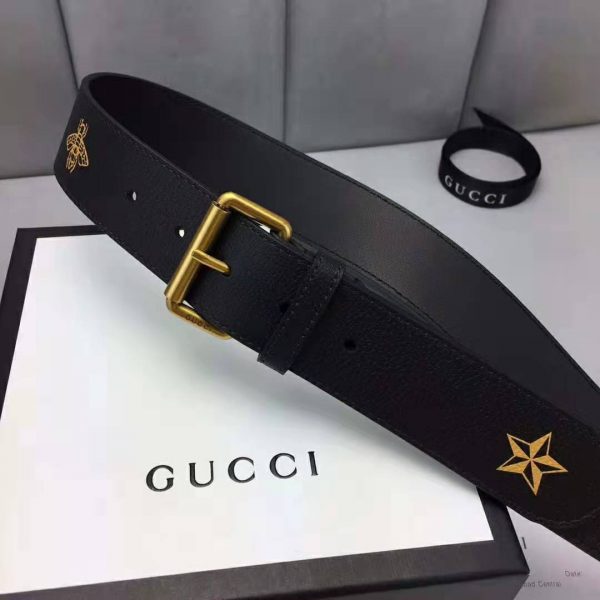 Gucci Unisex Belt with Bees and Stars Bet in Black Metal-Free Tanned Leather (10)