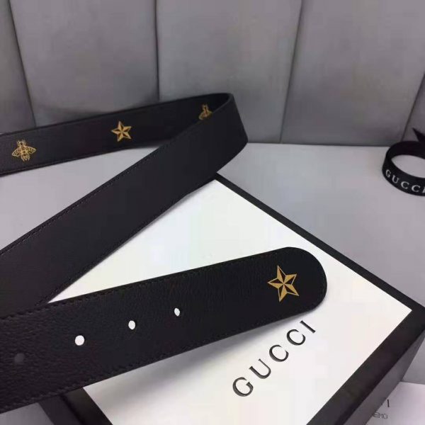 Gucci Unisex Belt with Bees and Stars Bet in Black Metal-Free Tanned Leather (3)