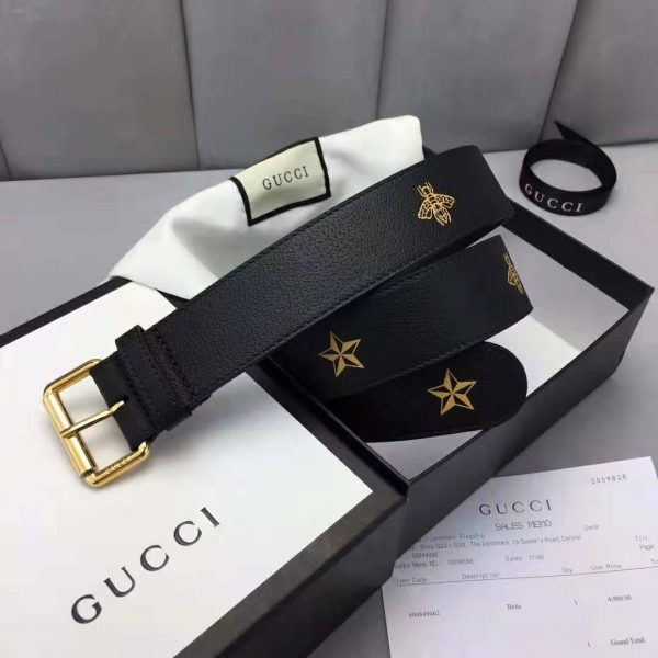 Gucci Unisex Belt with Bees and Stars Bet in Black Metal-Free Tanned Leather (6)