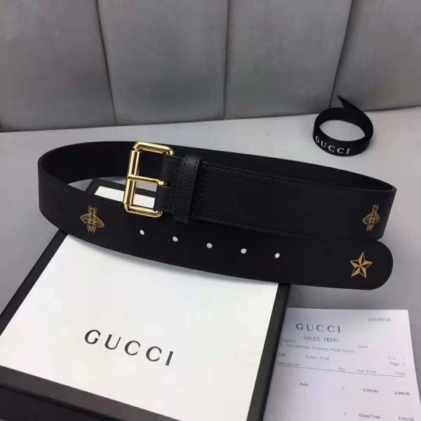 Gucci Unisex Belt with Bees and Stars Bet in Black Metal-Free Tanned Leather (7)