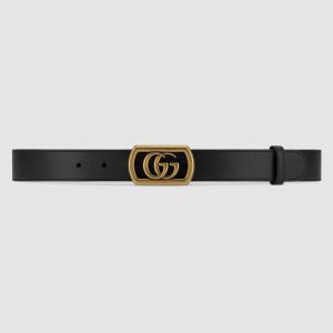 Gucci Unisex Belt with Framed Double G Buckle in Leather-Black