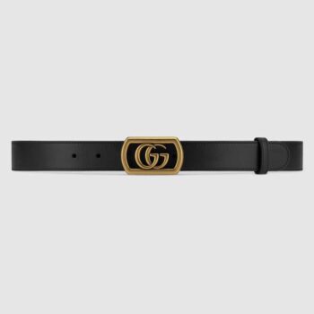 Gucci Unisex Belt with Framed Double G Buckle in Leather-Black