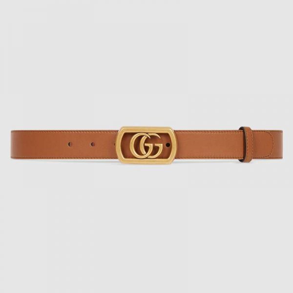 Gucci Unisex Belt with Framed Double G Buckle in Leather-Brown (1)