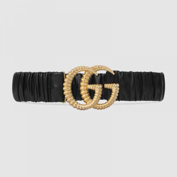Gucci Unisex Belt with Torchon Double G Buckle in Black Leather
