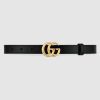 Gucci Unisex GG Marmont Leather Belt with Shiny Buckle-Black