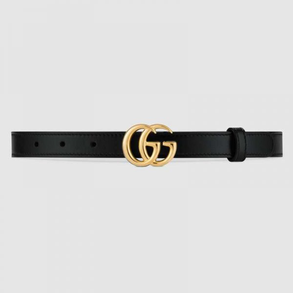 Gucci Unisex GG Marmont Leather Belt with Shiny Buckle-Black (1)