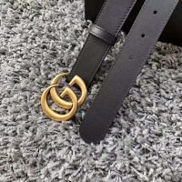 Gucci Unisex GG Marmont Leather Belt with Shiny Buckle-Black (1)