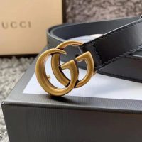 Gucci Unisex GG Marmont Leather Belt with Shiny Buckle-Black (1)