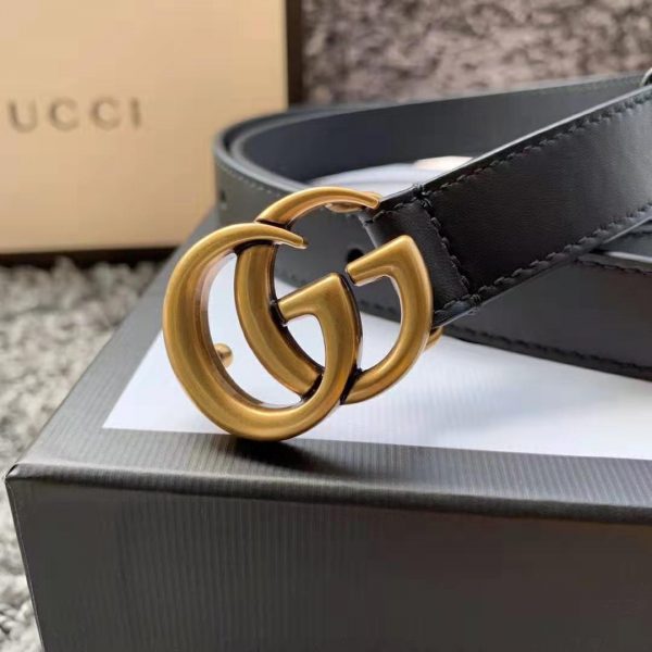 Gucci Unisex GG Marmont Leather Belt with Shiny Buckle-Black (6)