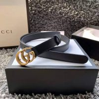 Gucci Unisex GG Marmont Leather Belt with Shiny Buckle-Black (1)