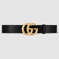 Gucci Unisex GG Marmont Leather Belt with Shiny Buckle in 3.8cm Width-Black (1)