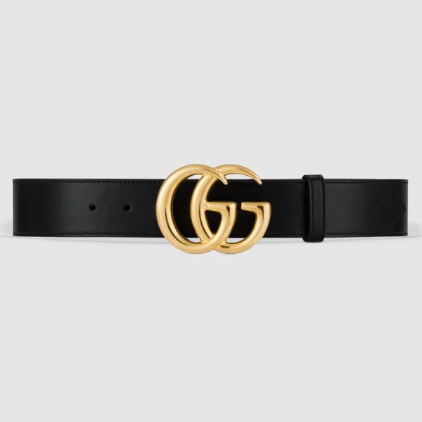 Gucci Unisex GG Marmont Leather Belt with Shiny Buckle in 3.8cm Width-Black (1)