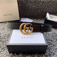 Gucci Unisex GG Marmont Leather Belt with Shiny Buckle in 3.8cm Width-Black (1)