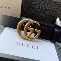 Gucci Unisex GG Marmont Leather Belt with Shiny Buckle in 3.8cm Width-Black (1)