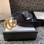 Gucci Unisex GG Marmont Leather Belt with Shiny Buckle in 3.8cm Width-Black - immagine 3
