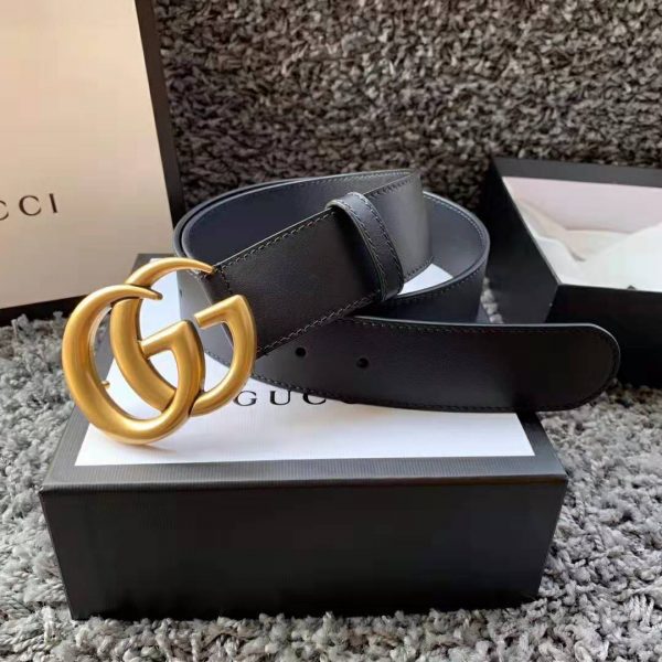 Gucci Unisex GG Marmont Leather Belt with Shiny Buckle in 3.8cm Width-Black (5)