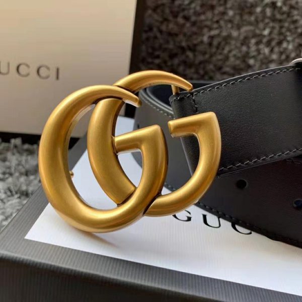 Gucci Unisex GG Marmont Leather Belt with Shiny Buckle in 3.8cm Width-Black (6)